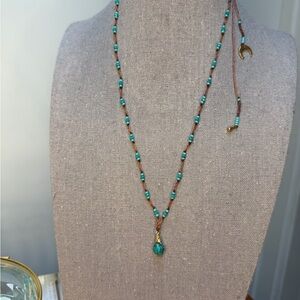 NWT Bohemian Turquoise Beaded Necklace with Gold Accents—Adjustable length